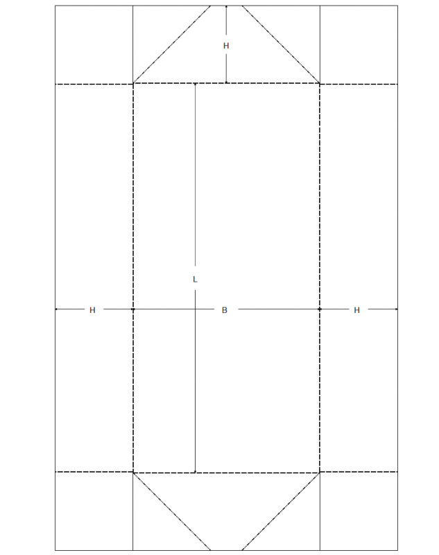 Stuelpschachtel Verpackung ECMA B4020 mit 4 Punkt Klebung technische Zeichnung